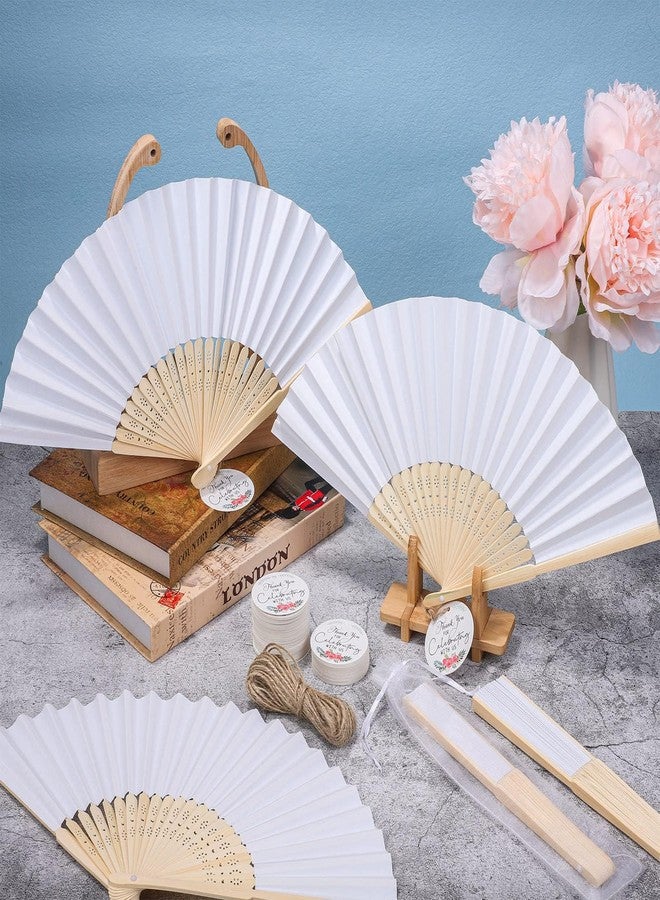 MCEAST 120 Pack White Wedding Folding Fans Bamboo Handheld Paper Fan Wedding Hand Fan with Tags and Jute String Fun DIY Wedding Favors for Guests, Party and Home Decoration - Image 4